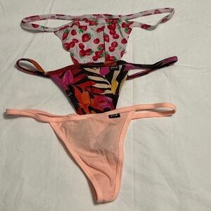Victoria's Secret Floral and Peach Thong Trio